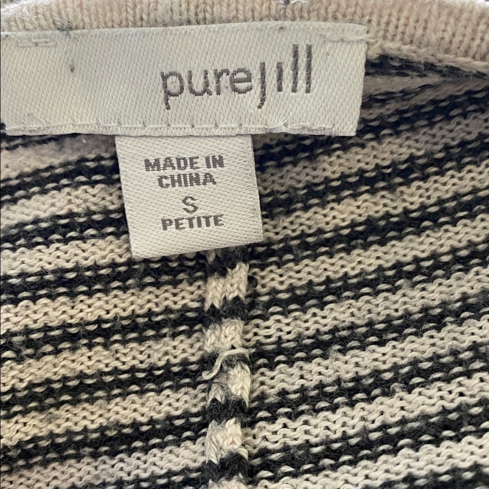 Pure Jill J. Jill Black White Cotton Cashmere Striped asymmetrical hem Sweater S - Picture 9 of 10